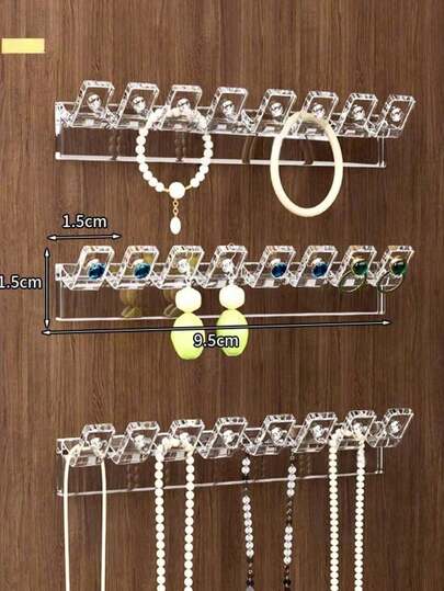 3/6/9 Wall-Mounted Transparent Acrylic Jewelry Storage Hooks - Hanging Jewelry Organizer, Minimalist Decor, Essential For Small Space Living, Size Details In Image Below