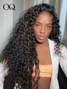 OQ Hair Deep Wave Curly Human Hair Wear And Go Glueless Wig 14-20 Inch 180% Density 4x4 Transparent Lace Natural Black Pre-Cut And Pre-Plucked Hairline Glueless Wig Soft Texture Gifts For Women - S1 - View 2