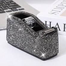 1PC Shiny Elegant Rhinestone PVC Office Tape Dispenser, Effortless Transparent Tape Cutter, Masking Tape Cutter, Stationery, School Supplies, Office Supplies, Office Desk Accessories, Ribbon Cutter, Desktop Storage Box - Multicolor - View 13