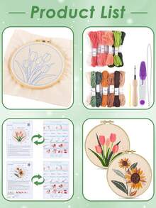 1套成人與初學者刺繡套件，DIY簡單花卉刺繡套組，適合初學者，手工藝術工藝，手工花卉壁掛套組，初學者刺繡室內裝飾套組，適合居家裝飾，節日禮物 - 多款 - 查看 4