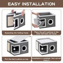 Large Cat Cave Bed With Scratching Board And Fluffy Ball Foldable Cat Cozy House 41X41X32CM - Grey - View 11