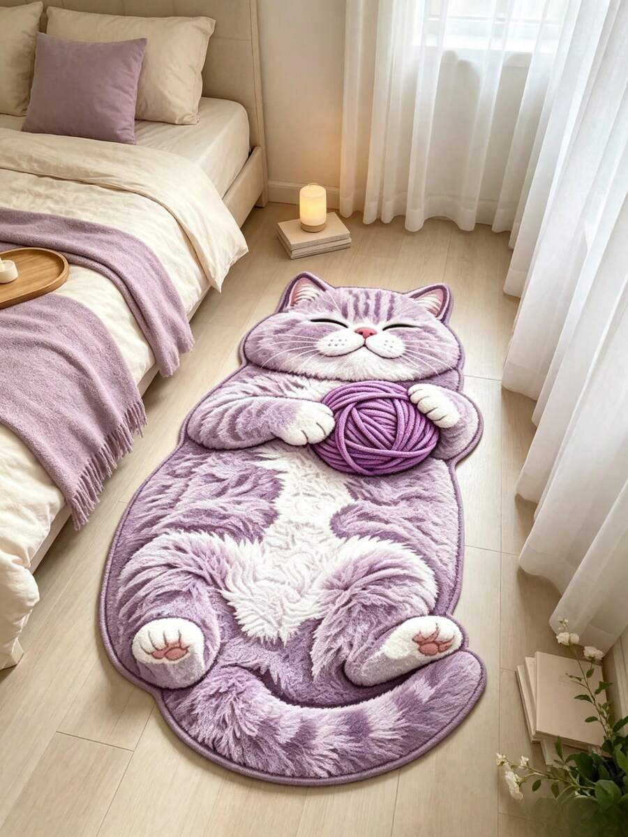 1pc Lying Taro Cat Floor Mat, Living Room Carpet, Rug, Area Rug, Small Area Rug, Mat, Home Decor, Large Living Room Carpet, Round Carpet, Living Room Home Decor, Room Decor, Washable Carpet, Halloween Gift - Lying down Taro Cat - View 1