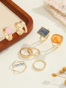 Set Perhiasan Mewah 8 Buah dengan Rhinestone Asimetris, Perhiasan Fashion Wanita, Cocok untuk Pemakaian Sehari-hari dan Pesta - MultiWarna - View 5