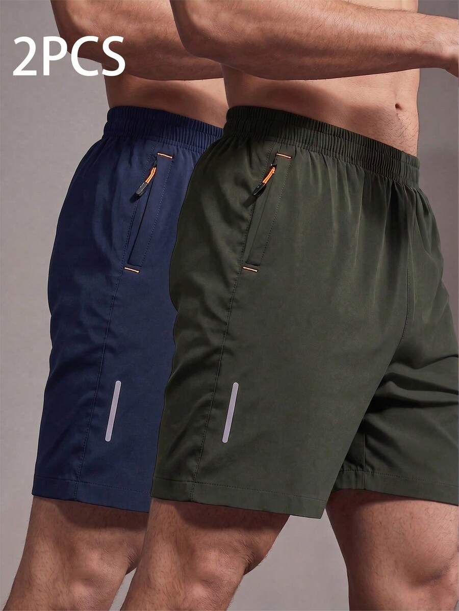 2 chiếc quần short thể thao nam cao cấp, dáng rộng, nhanh khô, có sọc phản quang, túi, khóa kéo và dây rút ở eo, mềm mại và nhẹ, thích hợp cho tập luyện. - Nhiều màu - Xem 1