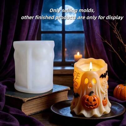 Beautiful Silicone Mold, Halloween Wavy Edge Ghost Pumpkin Bat Cylinder Shape DIY Handmade Casting Mold, Can Make Ornaments, Candles. Compatible With Resin, Plaster, Clay, Cement, Concrete, Desktop Atmosphere Decorative Ornament Mold, Very Suitable For Home Decor, Valentine's Day, Mother's Day, Father's Day, Christmas, Halloween Gift Handmade Mold