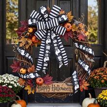 2 Rolls Halloween Ghost Pattern And Black & White Striped Ribbon Set - 6.3cm Width With Wire Edge - Suitable For Halloween Holiday Decoration, Gift Wrapping, Handmade DIY Bows, Quirky Theme Decor Ribbon - Black and White - View 6