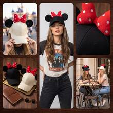 Casquette de baseball pour femme Disney 3D à oreilles rondes, nœud à pois, 2 couleurs, visière incurvée, chapeau de soleil, pour extérieur, parc d'attractions, voyage, photo, vacances, fête, style décontracté polyvalent, mode douce rétro, chapeau de style décontracté polyvalent pour adulte - casquette de baseball - Voir 5
