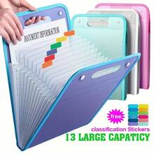 13-Pocket Accordion-Style Folder – A4 Document Organizer, Suitable For Schools, Offices, And Universities | Multi-Pocket Expanding File Organizer For Storing Test Papers, Exam Sheets, Receipts, And Bills – Random Color,School,Back To School,Gifts. - Multicolor - View 4
