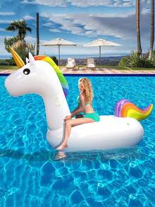 1pc Inflatable Rainbow Unicorn Floating Lounger, Adult Water Seat (Ear Shape Random), Pool Inflatable, Beach Essentials, Pool Float - Multicolor - View 9