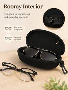 Portable Anti-Pressure Zipper Glasses Case With Carabiner Clip, Textured Hard Shell Eyewear Storage, Unisex, Minimalist Design, Suitable For Hanging On Backpack, Car Accessory, Travel Essential, Vacation Must-Have Fashion Glasses Storage Box - Multicolor - View 1