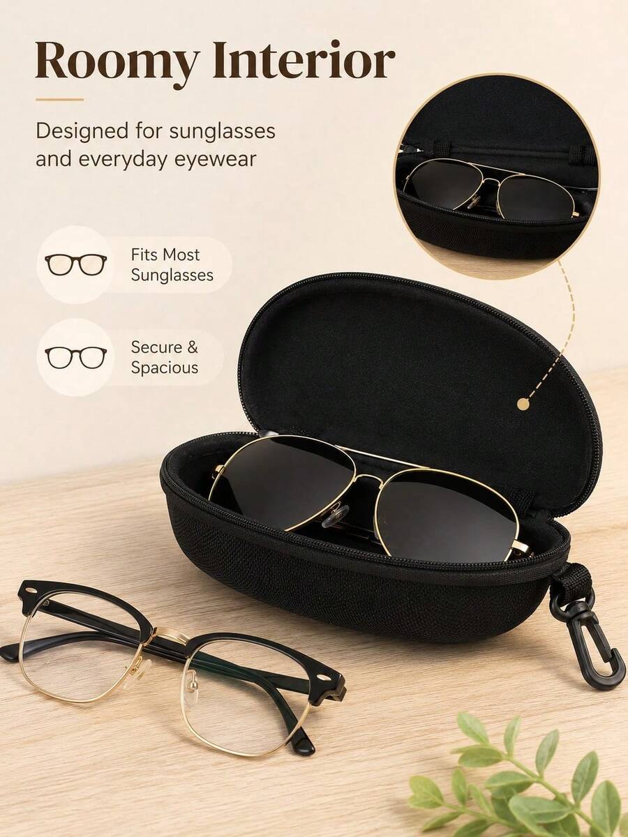 Portable Anti-Pressure Zipper Glasses Case With Carabiner Clip, Textured Hard Shell Eyewear Storage, Unisex, Minimalist Design, Suitable For Hanging On Backpack, Car Accessory, Travel Essential, Vacation Must-Have Fashion Glasses Storage Box - Multicolor - View 1