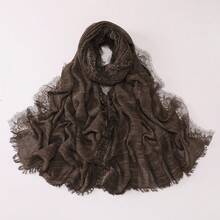 1pc Tie-Dye Textured Soft Breathable Natural Crinkle Eyelash Lace Trim Muslim Hijab Scarf - Multicolor - View 15