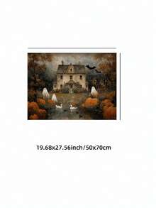 1 pieza Impresión en lienzo de arte de pared de casa embrujada de Halloween sin marco, póster de paisaje primitivo de otoño con calabaza, decoración rústica de granja de otoño para apartamento, sala de estar, dormitorio, dormitorio universitario, regreso a la escuela, pósteres divertidos, decoración vintage, regalo único - Casa embrujada - Ver 10