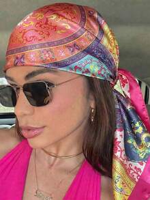 1pc Bohemian Style Luxury Floral Paisley Print Women's Bandana, Versatile Scarf/Shawl For Spring/Summer Casual & Outdoor Wear,Beach,Holiday - Hot Pink - View 4