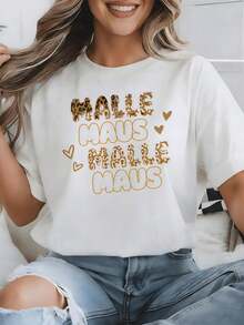 T-shirt unisex oversize Malle Maus con scritta leopardata (2) e stampa straniera Y2K per uomo e donna, stile retrò anni 2000, streetwear, t-shirt grafica ampia - Bianco - Visualizzare 3