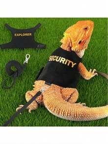 1pc Adjustable Size Reptile Harness With Leash - Comfortable Fit For Bearded Dragon, Lizard And Small Pets - Polyester Outdoor Walking Gear - Black 1 - View 9
