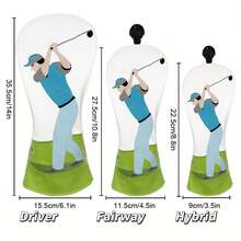 Golf Swing Figure Golf Club Headcover, Colorful 3D Embroidery Exquisite, Thickened PU Padding, Universal 1/3/5 Wood, Casual Retro Men's Golf Club Protector - White - View 2