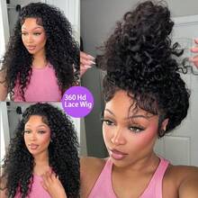 Dollface 360 Invisible Drawstring Full Lace Human Hair Wig Transparent HD Lace Pre Plucked Deep Wave 360 Invisi Strap Lace Front Wigs For Women 20 40 Inch - Natural Black - View 3