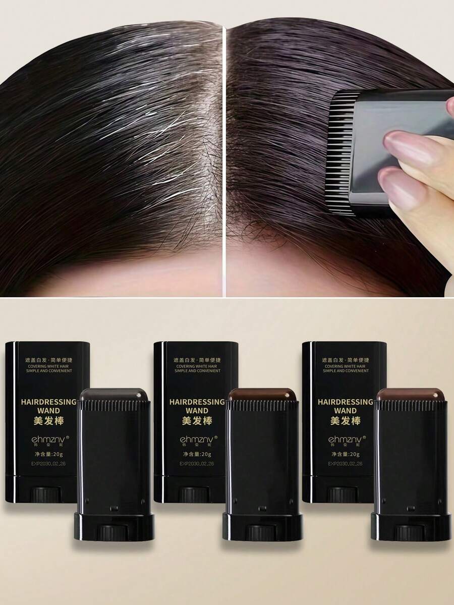 1支附梳理梳的染髮棒，簡易旋轉塗抹器，防水防汗，長效顯色，遮蓋灰白髮，含植物萃取角鯊烷，適合隨身補色，3色可選（黑棕色）