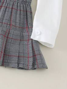3件組女孩青少年優雅學院風長袖襯衫、背心與裙子套裝，春季/秋季 - 紅白色 - 查看 6