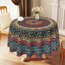 1pc Bohemian Style Mandala Round Tablecloth, Colorful Country Style Polyester Fiber Dining Room Party Picnic Patio Tablecloth - Round - View 9