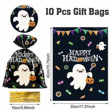10/30pcs Halloween Plastic Gift Bags, Halloween Cute Ghost Gift Bags, Halloween Candy Bags, Halloween Cookie Baking Bags, Halloween Storage Bags, Children Trick Or Treat Decoration Bags, Children Happy Party Decoration, Halloween Table Centerpiece Decoration, Halloween Room Decoration, Halloween Home Decoration, Day Of The Dead Gifts, Day Of The Dead Decoration, Party Favors - Halloween Ghosts - View 12