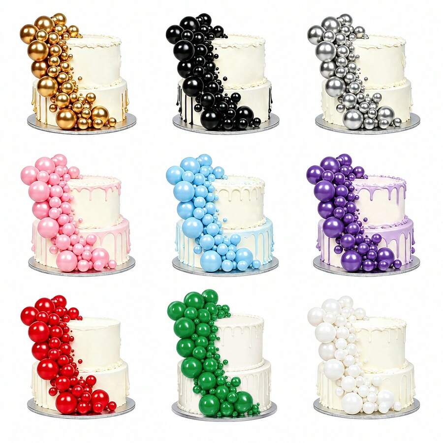 40pcs Multicolor Metallic & Matte Spherical Cake Toppers, Mini Foam Ball Decorations For Birthday & Wedding Cake Decor - Multicolor - View 1