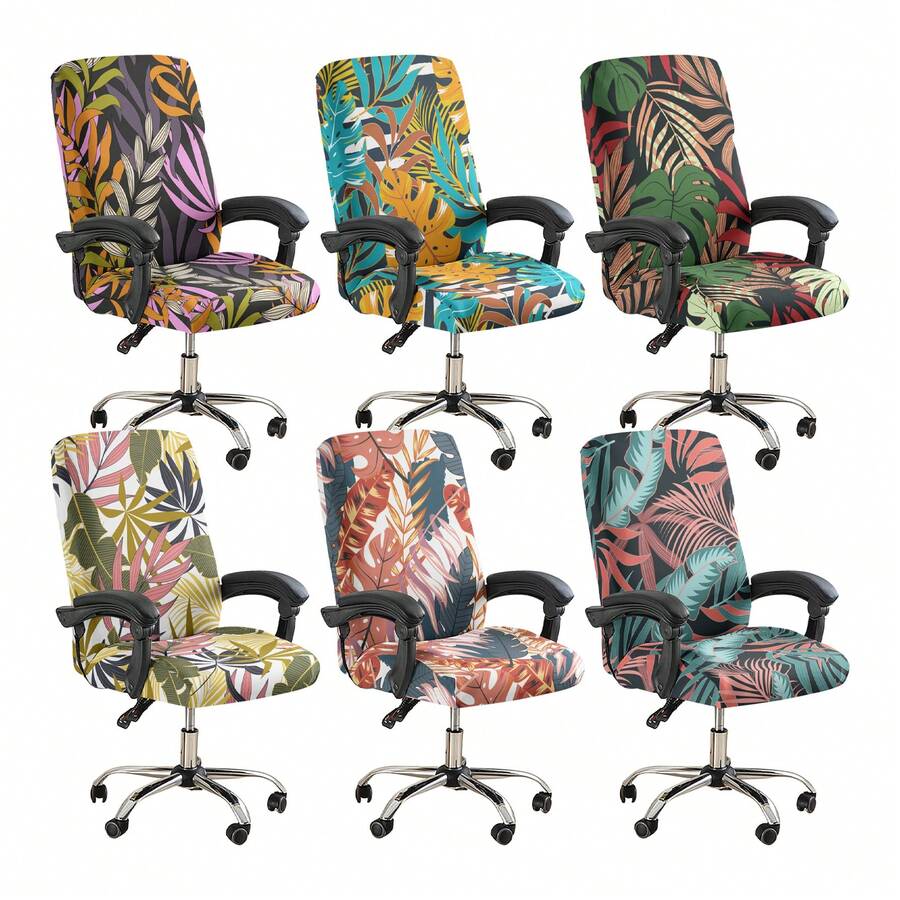 1pc Printed Office Chair Cover, Minimalist Style Chair Cover, Suitable For Office, Study, Living Room, Printed Office Zipper Chair Cover - Multicolor - View 1