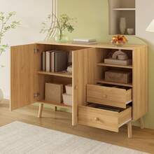 Modern Sideboard With Curved Doors, Wooden Handles, Wooden Legs - 自然的 - 查看 6