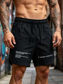 Men's Summer Thin Letter Print Casual Fashion Sports Quick-Dry Shorts - Black - View 3