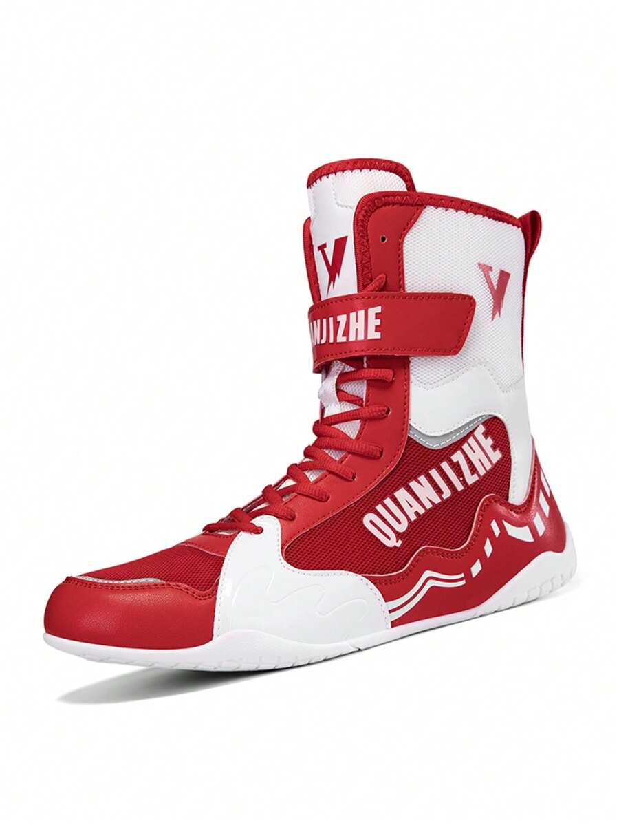 TACHUAN 1 Pair Men's High-Top Professional Boxing Shoes, Combat Wrestling Training Boots, Muay Thai Boxing Shoes, Fitness Sanda Shoes - Red - View 1