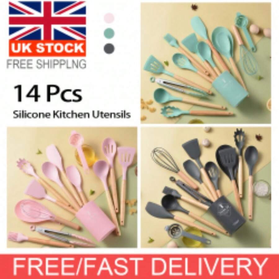 14-Piece Silicone Kitchen Utensils Set Non-Stick Cooking Spoon And Baking Tools - View 1
