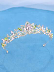 KOVLYNE 1件女款奢華金色水晶皇冠，粉色與綠色水鑽公主風新娘頭飾，適用於婚禮、舞會與選美比賽 - 彩色 - 查看 7