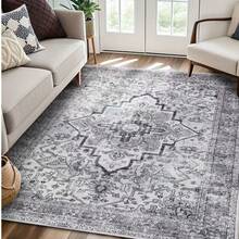 Bohemian Beige Washable Rug, Ultra Soft Rug, Non-Slip Vintage Rug Foldable, Living Room And Bedroom Rug - Light Grey - View 4