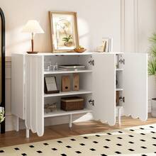 Modern Sideboard Walnut Finish - Adjustable Shelves - 120x35x80 Cm - Storage Space For Living Room, - White - View 4