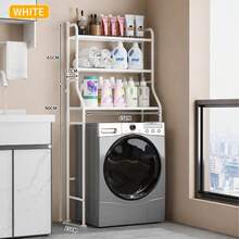 This Three-Tier Metal Laundry Rack Includes A Towel Rack And Can Accommodate A Washing Machine And Toilet. Storage Shelves Are Located Above The Washing Machine And Dryer, Providing Space-Saving Organization. - White - View 6