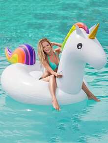 1pc Inflatable Rainbow Unicorn Floating Lounger, Adult Water Seat (Ear Shape Random), Pool Inflatable, Beach Essentials, Pool Float - Multicolor - View 6