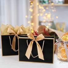 Juego de 5/10/15 bolsas de regalo, incluye 1 bolsa de regalo, 2 papeles de seda, 1 tarjeta y 1 cinta, bolsa de embalaje de compras portátil, bolsa tote con lazo decorativo, adecuada para boda, fiesta de cumpleaños, vacaciones, negocios, manualidades, al por menor - Oro negro - Ver 5