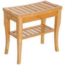 45cm 2-Tier Slatted Shower Bench Storage Seat W/ 4 Legs Comfortable  Bathroom Stool Spa Bath Organiser - View 8