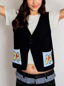 Women's Autumn Simple Casual Knit Vest Vacation Black - Black - View 4