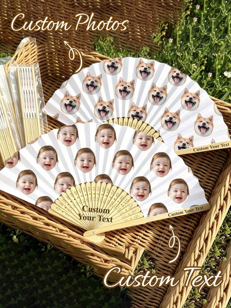 Custom Photo & Name Logo Wedding Fan, Classic DIY Fan, Decorative High-Quality Customization, Personalized, Fashionable, Exquisite Customization, Personalized, Unique, Ideal Gift For Her, Boyfriend, Girlfriend, Dad, Family, Mom, Friends, Pets - Multicolor - View 1