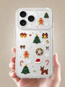 1pc Christmas Tree Gingerbread Man Reindeer Wreath Pattern Transparent Sticker, Vintage Holiday Embossed Irregular Cutout, Suitable For Nail Art, Digital Devices, Gift Boxes, Gift Bags DIY Christmas Scene Decoration - Christmas Stickers - View 5
