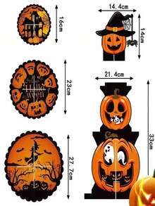 1 Set Halloween 3-Tier Cake Stand, Paper Tray, Handmade Foldable Assembly Cake Holder. Colorful Pumpkin Castle Suitable For Party Tabletop Decoration, Dessert Table Decoration Props. Party Dessert Tray, Display Rack. Halloween Party Essential. Dining Table Essential. Home Decor Essential. - Multicolor - View 7
