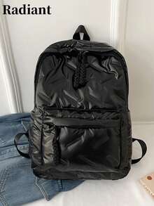 Women Solid Quilted Puffer Backpack Casual Daypack With Braided Drawstring For School Travel Daily Use - Black - View 1