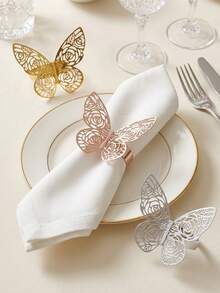 10/30pcs Rose & Butterfly Laser Cut Paper Napkin Rings, Elegant & Beautiful, Suitable For Dinner Dates, Weddings, Parties, Banquets, Tablescapes, And Restaurant Celebrations - A - View 2