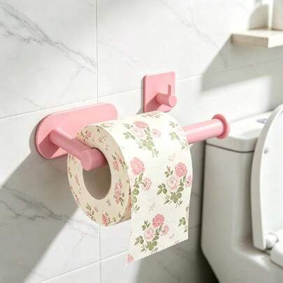 2 piezas Soporte multifuncional para papel higiénico que ahorra espacio, estante de almacenamiento montado en la pared sin taladro de fácil instalación, diseño elegante en negro & rosa, estante de almacenamiento para baño & soporte para papel higiénico, accesorios de baño, útiles escolares, soporte para papel higiénico de decoración del hogar, decoración de otoño