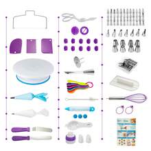 137Pcs Cake Decorating Supplies Set – Revolving Turntable, Piping Tips, Pastry Bags, Spatulas & Fondant Tools, Complete Baking Kit For All Skill Levels - Purple - View 2
