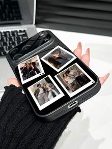 1pc DIY 4pcs Couple Photo Black Luxury Fashion Large Window Tempered Glass Lens Protection Anti-Drop Phone Case Compatible With Apple 17ProMax/17Air/16ProMax/16Plus/15ProMax/15Plus/14Pro/13ProMax/12ProMax/11 Phone Accessories Full Coverage Premium Protective Cover - Black - View 5