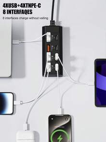 8埠 USB 集線器 4個 USB-A + 4個 Type-C PD 快充分線器 1.2m 線材 25W 多埠充電底座 適用筆電桌機手機平板多裝置充電擴充轉接器 - 查看 3