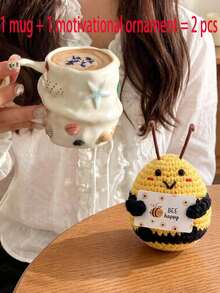 300ml Creative Summer Shell Embossed Ceramic Coffee Cup And Inspirational Decor Set/Single Item, Pure Handmade Hand-Painted Ceramic Mug, Cute Niche Drinking Cup, Latte Art Cup, Girly Gift Cup, Vintage 3D Hand-Painted Casual Cup, Starfish Shell Asymmetrical Ceramic Mug, Creative Tea Cup - Multicolor - View 14